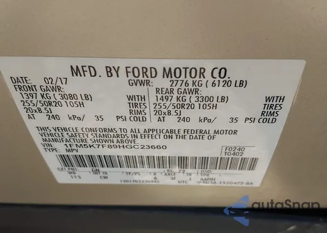 2017 Ford Explorer Limited from USA, damaged, VIN 1FM5K7F89HGC23660